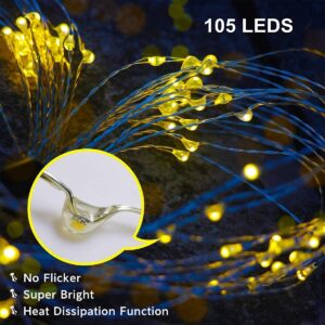 JORETLE Solar Garden Lights, Solar Outdoor Decorative Lights Solar Firework Lights 105 LED Powered 35 Copper Wires String Light, DIY Firework Lights for Garden, Patio, Countyard (2 Pack, Warm-White)