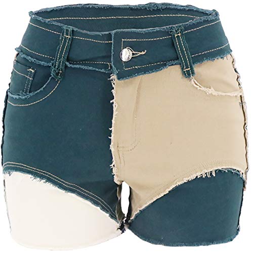 Shorts for Women, Women's Pocket Splicing Jeans Denim Pants Female Hole Bottom Casual Shorts(Green, XL)