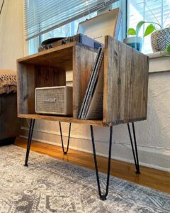 table for record player stand cabinet mcm mid century modern with hairpin legs