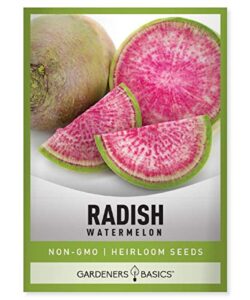 watermelon radish seeds for planting - heirloom, non-gmo vegetable seed - 2 grams of seeds great for outdoor spring, winter and fall gardening by gardeners basics
