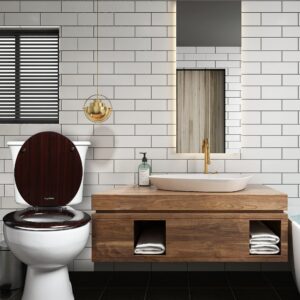 Round Toilet Seat Molded Wood Toilet Seat with Quietly Close and Quick Release Hinges, Easy to Install also Easy to Clean by Angol Shiold (Round, Dark Brown)