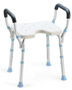 oasisspace adjustable shower chair with arms for inside shower, heavy duty shower bench with cutout seat 300lbs, medical tool free bathtub stool for seniors, elderly, handicap, disabled