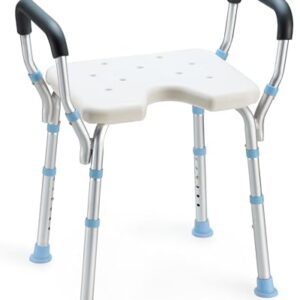 OasisSpace Adjustable Shower Chair with Arms for Inside Shower, Heavy Duty Shower Bench with Cutout Seat 300lbs, Medical Tool Free Bathtub Stool for Seniors, Elderly, Handicap, Disabled