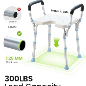 OasisSpace Adjustable Shower Chair with Arms for Inside Shower, Heavy Duty Shower Bench with Cutout Seat 300lbs, Medical Tool Free Bathtub Stool for Seniors, Elderly, Handicap, Disabled