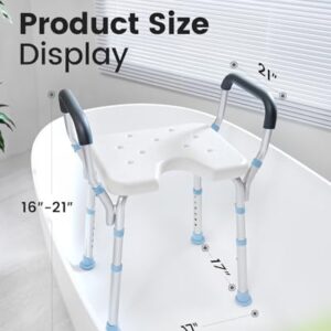 OasisSpace Adjustable Shower Chair with Arms for Inside Shower, Heavy Duty Shower Bench with Cutout Seat 300lbs, Medical Tool Free Bathtub Stool for Seniors, Elderly, Handicap, Disabled