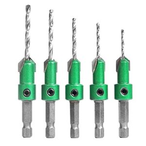 KOWOOD Pro Countersink Drill Bit Set #4, 6, 8, 10, 12, 5-Piece for Wood,High Speed Steel Woodworking Carpentry Reamer with 1 Free Hex Key Wrench