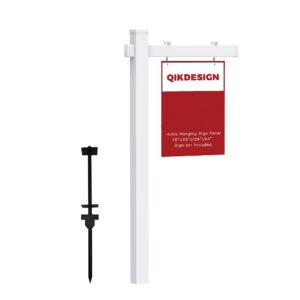 qikdesign vinyl pvc real estate sign post with flat cap 6' tall - realtor yard sign post - 36" arm holds up to 24" sign- white (no sign)