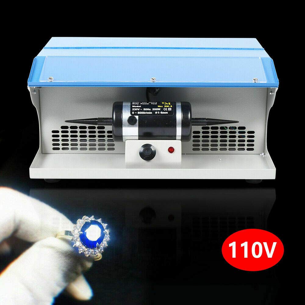 200W Polishing Buffing Machine,Desktop Jewelry Buffing Machine Dust Collector with Light ,110V 0-8000 Rpm/min Multifunction Bench Jewelry Rock Buffing Collector