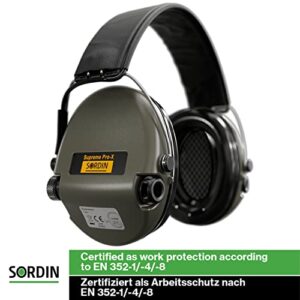 Sordin Supreme PRO X - Adjustable Hearing Protection Ear Muffs with LED Light and Gel Seals - Leather Headband and Green Cups