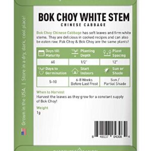 Bok Choy Chinese Cabbage Seeds for Planting - (Pak Choi) Heirloom, Non-GMO Vegetable Variety- 1 Gram Seeds Great for Summer, Spring, Fall and Winter Gardens by Gardeners Basics