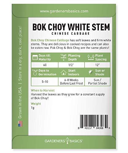 Bok Choy Chinese Cabbage Seeds for Planting - (Pak Choi) Heirloom, Non-GMO Vegetable Variety- 1 Gram Seeds Great for Summer, Spring, Fall and Winter Gardens by Gardeners Basics