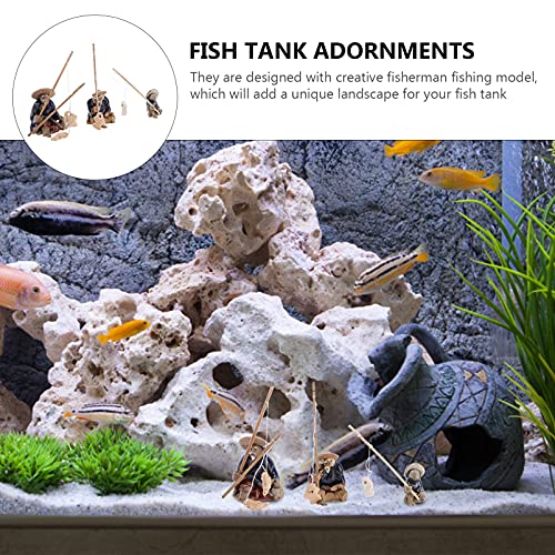 Yardwe 3pcs Miniature Garden Ornament Ceramic Fisherman Fishing Figures Figurines Fairy Garden Statues Small Character Sculptures Decor for DIY Sandbox Zen Garden Terrarium Decor