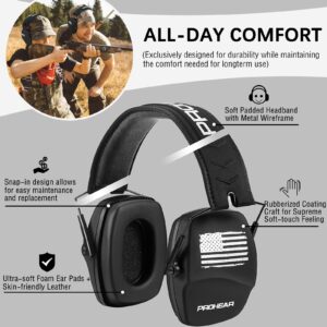 PROHEAR 016 Ear Protection Safety Earmuffs for Shooting, NRR 26dB Noise Reduction Slim Passive Hearing Protector with Low-Profile Earcups, Compact Foldable for Gun Range, Mowing (Patriot)