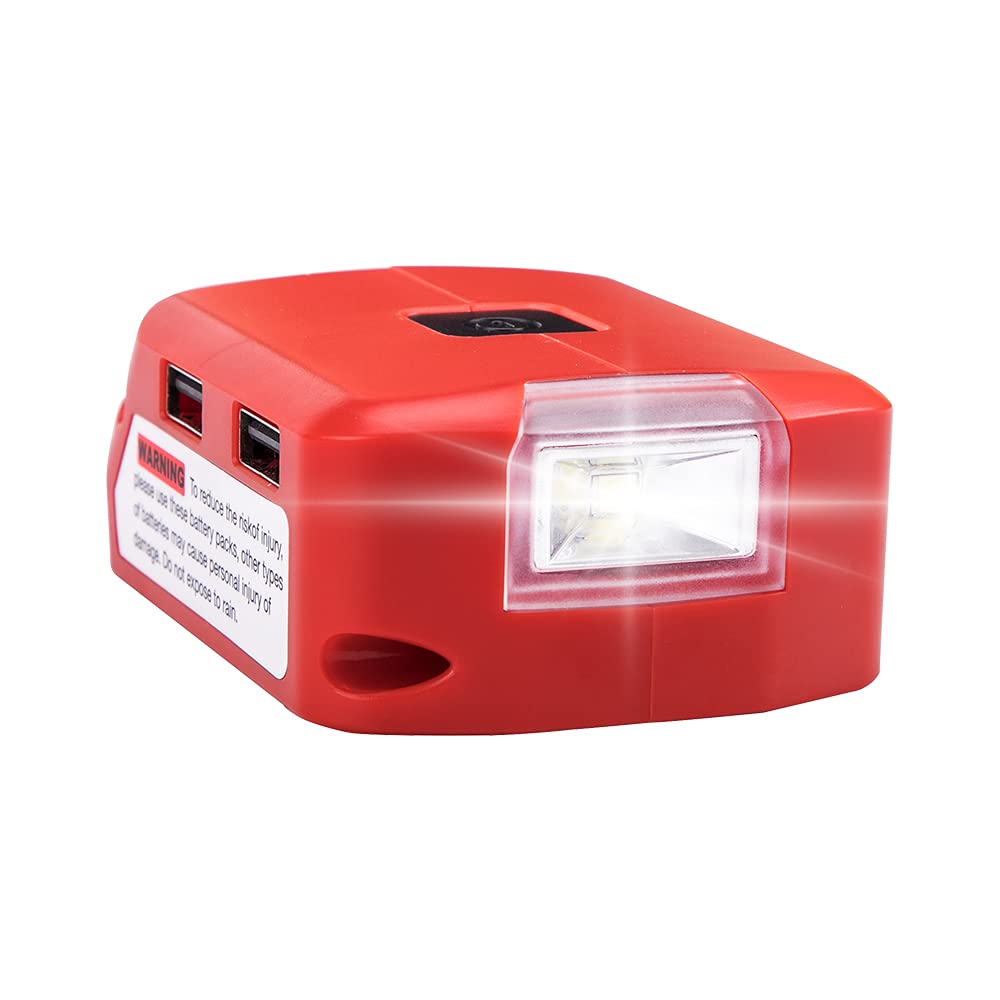 for Milwaukee M18 Battery Adapter, DC Port & 3W LED Work Light & Dual USB Charger Adapter Converter Compatible with Milwaukee Phone Charger 14.4V/18V Battery 49-24-2371 Power Source