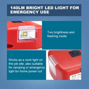 for Milwaukee M18 Battery Adapter, DC Port & 3W LED Work Light & Dual USB Charger Adapter Converter Compatible with Milwaukee Phone Charger 14.4V/18V Battery 49-24-2371 Power Source