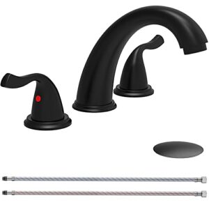 bathroom faucets for sink 3 hole, 8 inch widespread bathroom faucet matte black bath faucet brass 2 handle bathroom sink faucet with pop up drain and supply hoses, 3 hole bathroom faucet