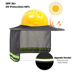 TCCFCCT Hard Hat Sun Shade, Full Brim Mesh Neck Sun Shield with Reflective Strip, High Visibility Sun Visor Neck Shade for Hard Hat Accessories, (Hard Hat Not Included), Grey, 2 Packs