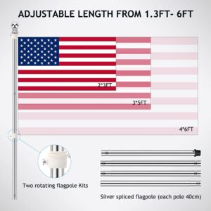 Loretoy Flag Poles for Outside House, 5ft Flag Pole with Bracket and Rings, Stainless Steel Wall Mounted Flag Pole Kit for House Yard Garden Outdoor Residential or Commercial (Silver)