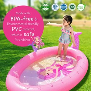 Splash Pad Kiddie Pool,Sprinkler for Kids,Inflatable Swimming Pool for Toddler Child,Outdoor Water Toys for 1 2 3 4 5 Years Old (Mermaid)