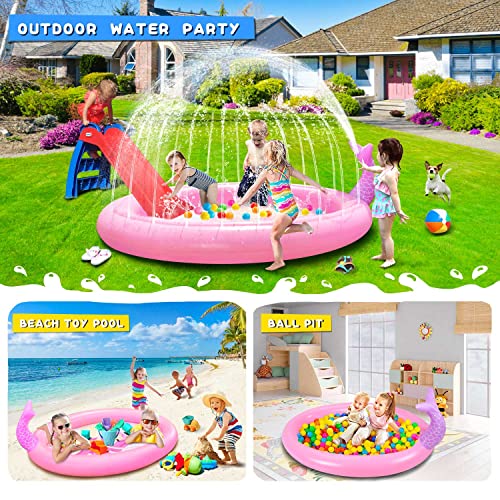 Splash Pad Kiddie Pool,Sprinkler for Kids,Inflatable Swimming Pool for Toddler Child,Outdoor Water Toys for 1 2 3 4 5 Years Old (Mermaid)