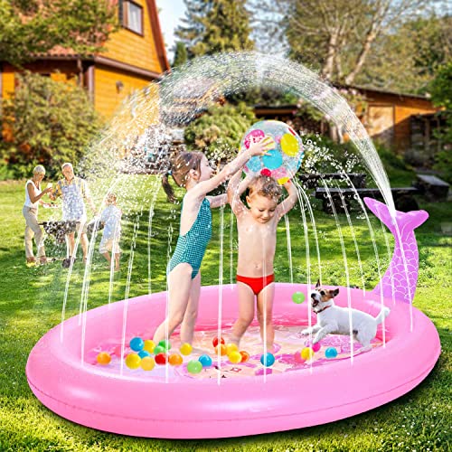 Splash Pad Kiddie Pool,Sprinkler for Kids,Inflatable Swimming Pool for Toddler Child,Outdoor Water Toys for 1 2 3 4 5 Years Old (Mermaid)