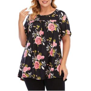 bravetoshop plus-size tops for women short sleeve round neck casual tunic tops summer loose blouse (black,xl)