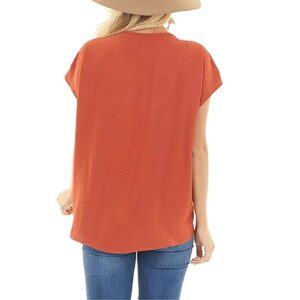 Bravetoshop Women Summer T Shirts Short Sleeve V Neck Tie Knot Pocket Tee Tops Casual Loose Blouse (Orange,L)