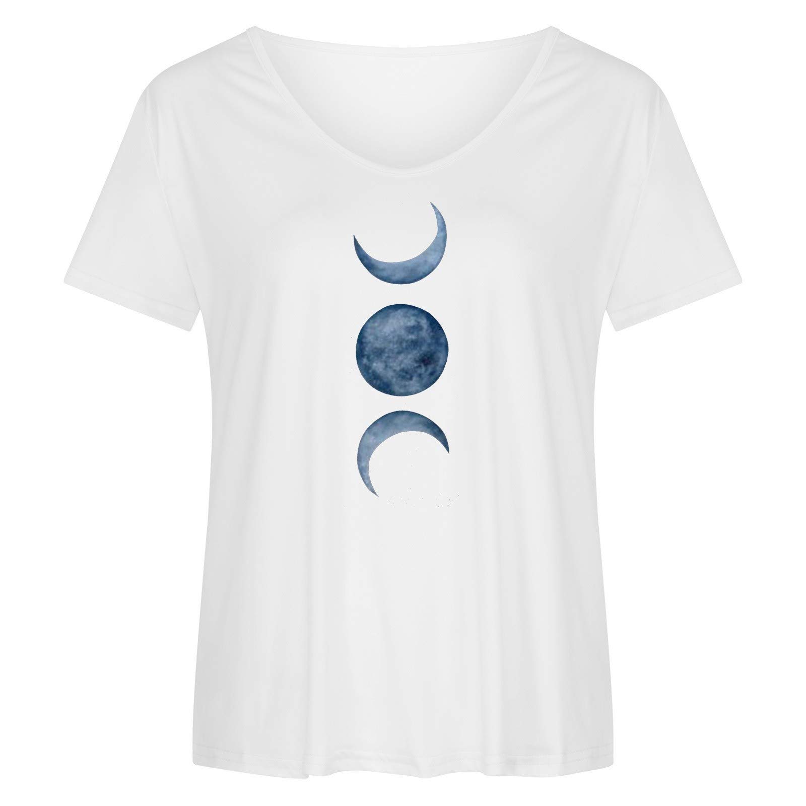 Bravetoshop Womens Tshirts Short Sleeve V Neck Moon and Sun Graphic Summer Casual Blouse Tops (White,XXL)