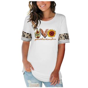 bravetoshop womens t shirts summer short sleeve peace love sunshine sunflower graphic blouse shirts casual tee tops (a-white,l)