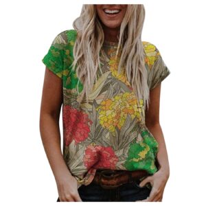 bravetoshop womens summer casual t-shirts short sleeve blouse floral graphic v-neck loose fit tops (yellow,m)