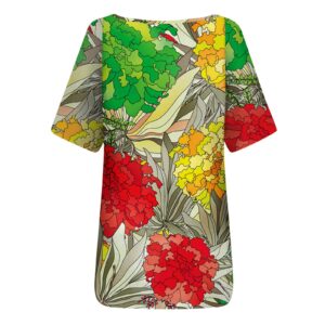 Bravetoshop Womens Summer Casual T-Shirts Short Sleeve Blouse Floral Graphic V-Neck Loose Fit Tops (Yellow,M)