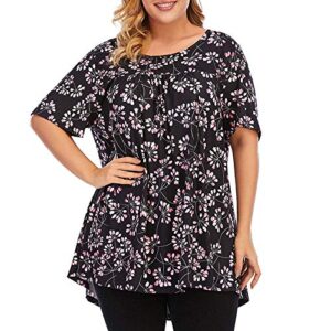 bravetoshop womens plus size tops summer short sleeve round neck loose blouse casual tunic tops (black,xxxl)