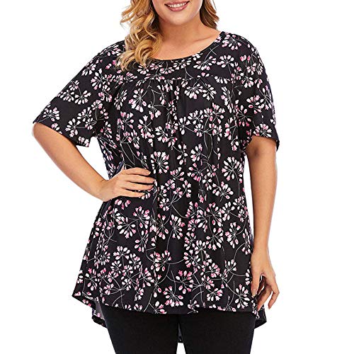 Bravetoshop Womens Plus Size Tops Summer Short Sleeve Round Neck Loose Blouse Casual Tunic Tops (Black,XXXL)