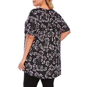 Bravetoshop Womens Plus Size Tops Summer Short Sleeve Round Neck Loose Blouse Casual Tunic Tops (Black,XXXL)