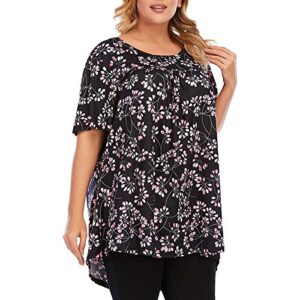 Bravetoshop Womens Plus Size Tops Summer Short Sleeve Round Neck Loose Blouse Casual Tunic Tops (Black,XXXL)