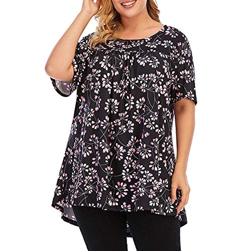 Bravetoshop Womens Plus Size Tops Summer Short Sleeve Round Neck Loose Blouse Casual Tunic Tops (Black,XXXL)