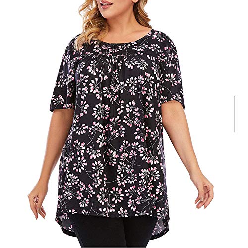 Bravetoshop Womens Plus Size Tops Summer Short Sleeve Round Neck Loose Blouse Casual Tunic Tops (Black,XXXL)