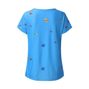 Bravetoshop Women Summer T Shirts Short Sleeve V Neck Butterfly Graphic Blouse Casual Loose Fit Tee Tops (Blue,XL)