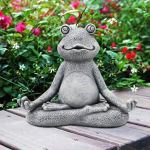 nacome meditating frog miniature figurine,zen yoga frog garden statue ornament- indoor/outdoor garden sculpture for fairy garden,home, patio,deck,porch yard art decoration,5 inch(grey)