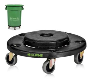 alpine rolling brute trash can dolly - trash can dolly with wheels/trash can roller base for round 20, 32, 44, or 55 gallon garbage bins, heavy duty holds up to 500lbs (black)