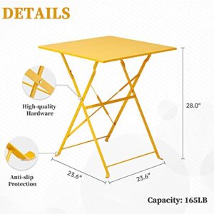 SUMETURE 3Pcs Patio Bistro Set, Folding Outdoor Patio Furniture Sets,1 Folding Patio Table and 2 Chairs Indoor and Outdoor for Patio, Yard, Garden(Yellow)