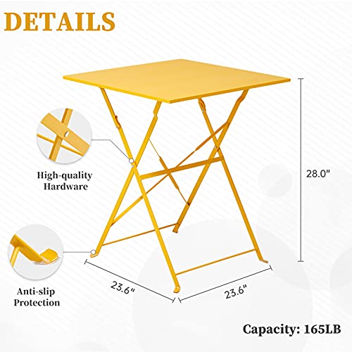 SUMETURE 3Pcs Patio Bistro Set, Folding Outdoor Patio Furniture Sets,1 Folding Patio Table and 2 Chairs Indoor and Outdoor for Patio, Yard, Garden(Yellow)