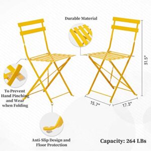 SUMETURE 3Pcs Patio Bistro Set, Folding Outdoor Patio Furniture Sets,1 Folding Patio Table and 2 Chairs Indoor and Outdoor for Patio, Yard, Garden(Yellow)