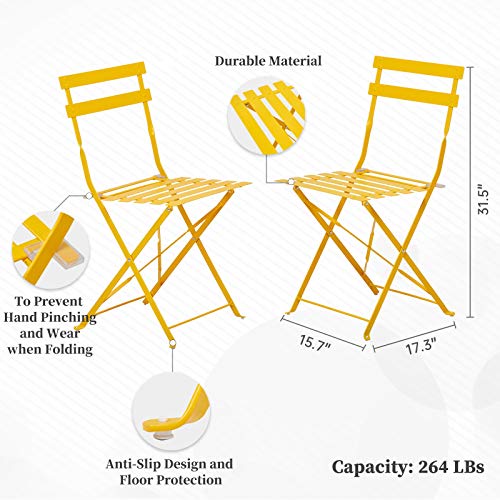 SUMETURE 3Pcs Patio Bistro Set, Folding Outdoor Patio Furniture Sets,1 Folding Patio Table and 2 Chairs Indoor and Outdoor for Patio, Yard, Garden(Yellow)