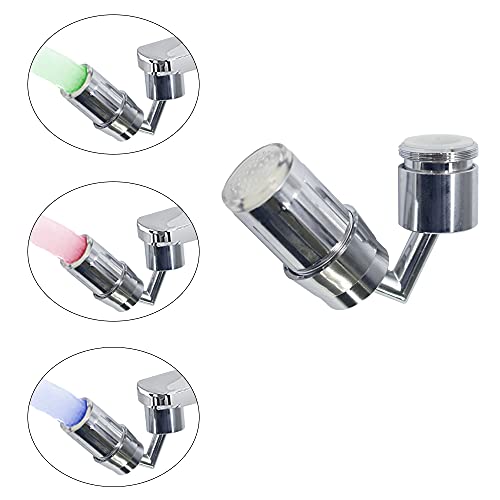 720° Swivel Sink LED Water Faucet,3-Color tempeleter Sensor Aerator Big Angle Large Flow Dual Function LED Light Faucet Aerator,Rotatable Bubbler Tap Aerator Sprayer Attachment for Kitchen Bathroom