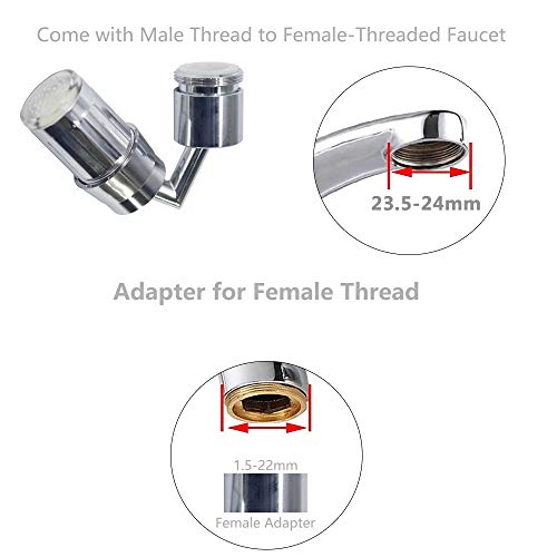 720° Swivel Sink LED Water Faucet,3-Color tempeleter Sensor Aerator Big Angle Large Flow Dual Function LED Light Faucet Aerator,Rotatable Bubbler Tap Aerator Sprayer Attachment for Kitchen Bathroom