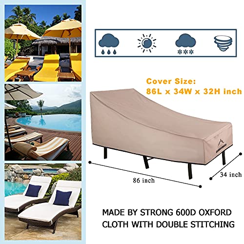 Himal Outdoors Patio Chaise Lounge Cover, Heavy Duty Waterproof 600D Polyster with Thick PVC Coating, Outdoor Chaise Lounge Cover, 86L x 34W x 32H inch