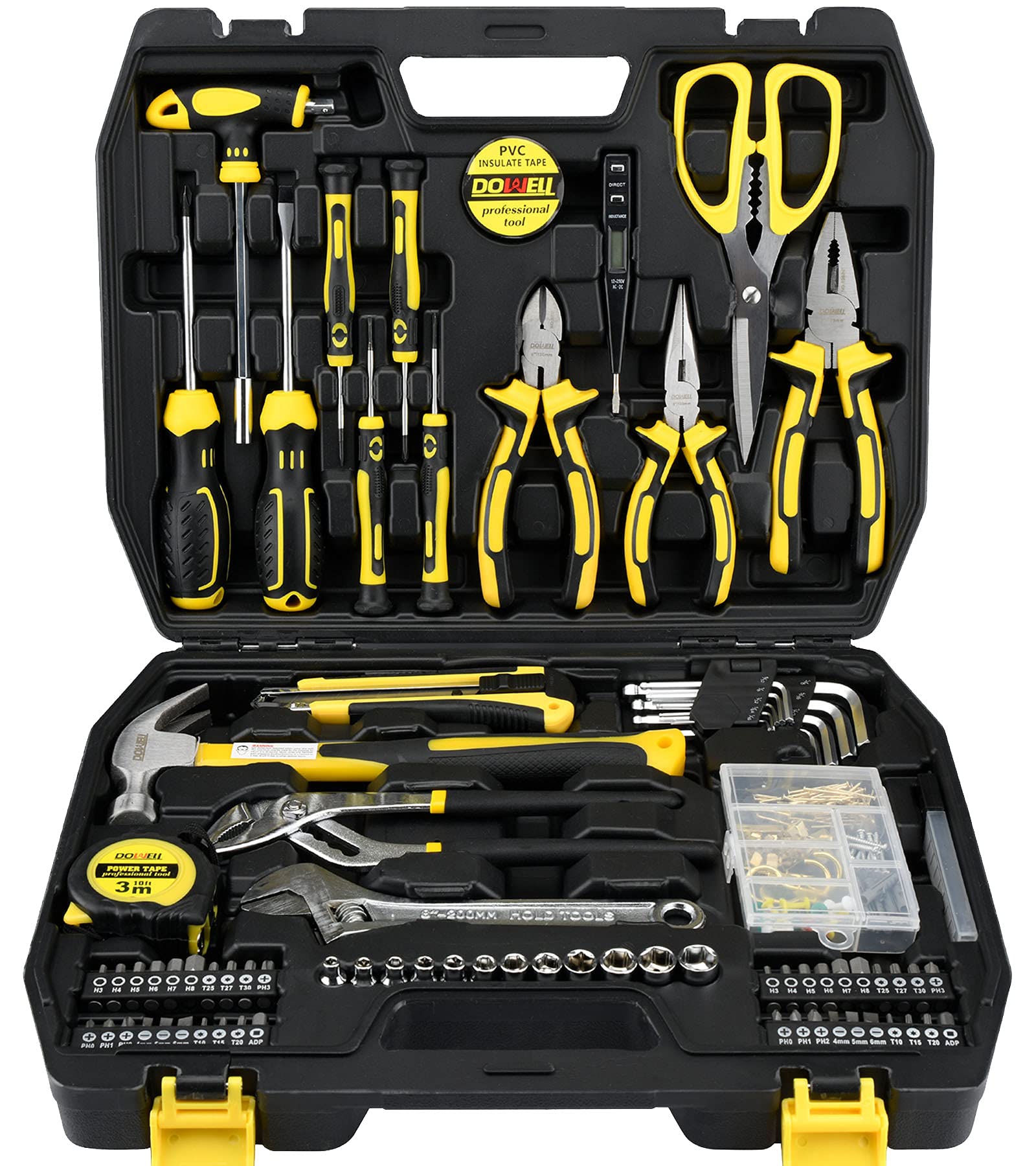 DOWELL Tool Kit Household Tool Set 185-Piece General Hand Tool Kit with Toolbox Storage Case HYT185