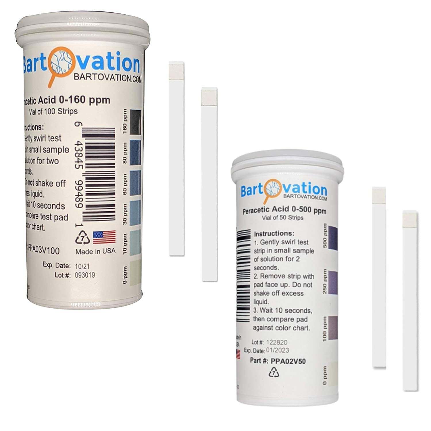 Peracetic Acid Test Strips, 0-160 & 0-500 ppm Bundle