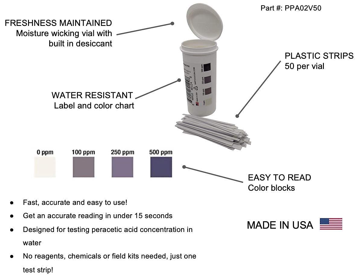 Peracetic Acid Test Strips, 0-160 & 0-500 ppm Bundle